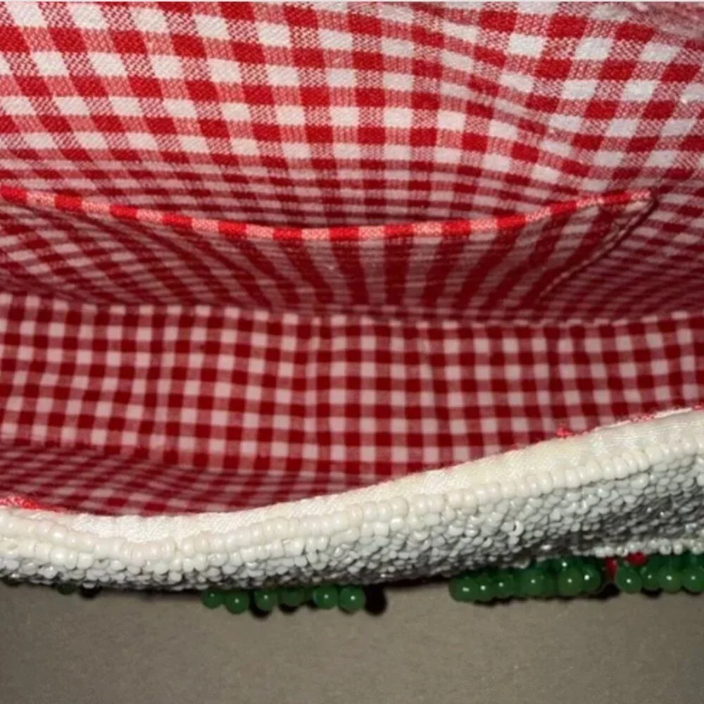 Handcrafted in India Beaded Bag Tomatoes Gingham Interior w Charm NWT